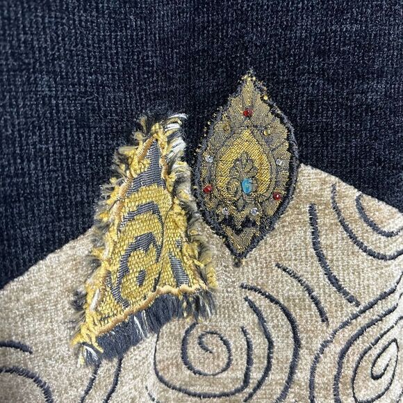 Indigo Moon Multicolor Velvet Embroidered Beaded Tapestry Jacket Boho SzL Flawed - Picture 3 of 16